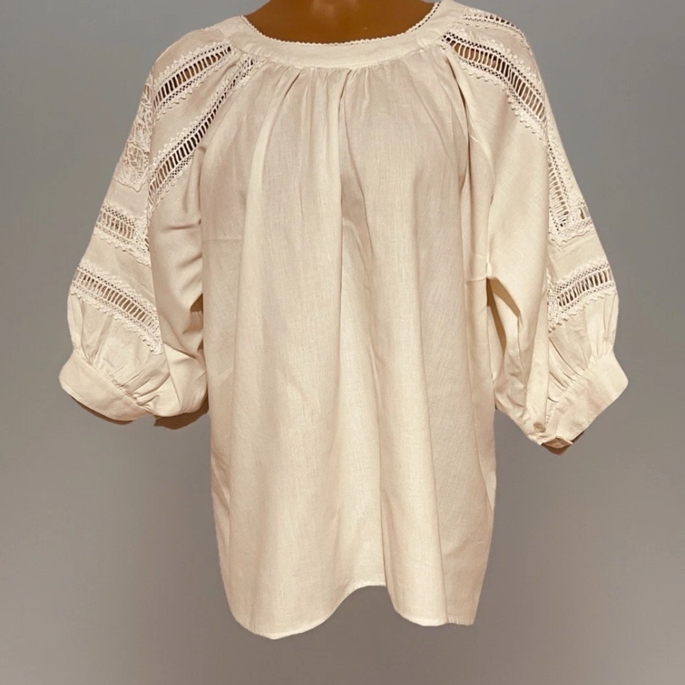 Sundance Amelie Daylight Blouse Top Ivory Cream Cottage Boho Embroidery Lace Sm